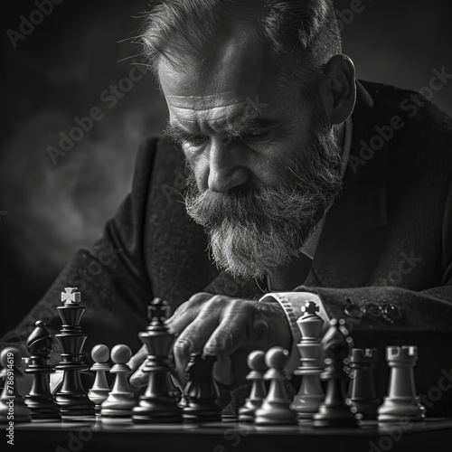 old man playing chess on chessboard