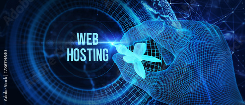 Web Hosting. The activity of providing storage space and access for websites. Business, modern technology, internet and networking concept. 3d illustration photo