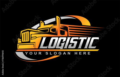 truck trailer transport logistics, delivery, design template logo emblem illustration silhouette isolated on black background