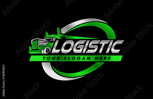 truck trailer transport logistics, delivery, design template logo emblem illustration silhouette isolated on black background