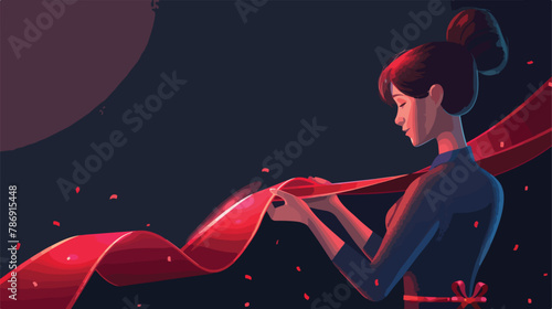 Cartoon vector illuatration of Woman cutting red ribb photo