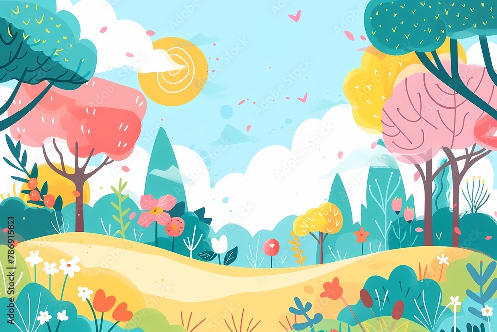 Cartoon forest, Illustration, colorful, Vector