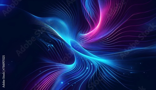 Pink and blue glowing waves on a dark background.