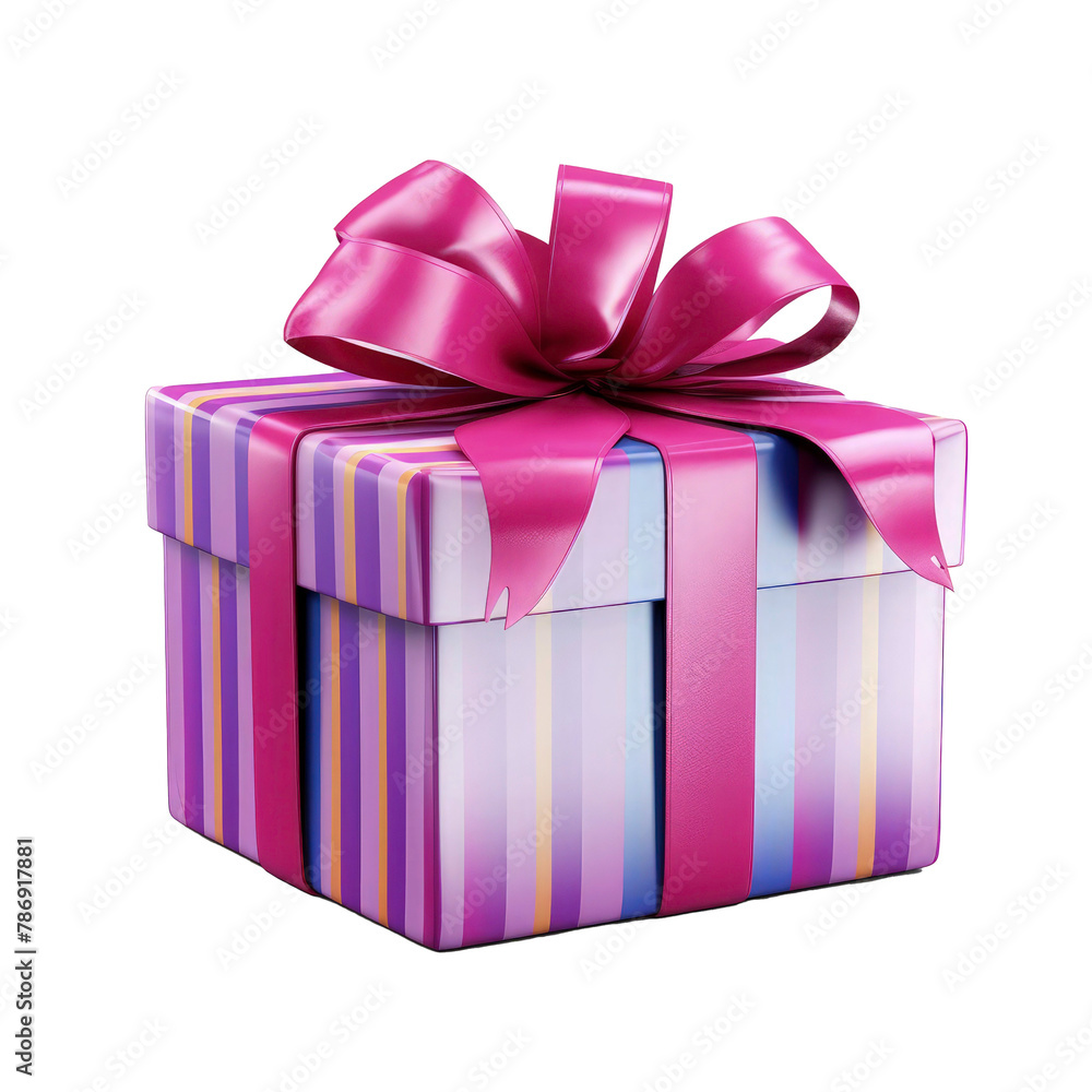 Obraz premium Beautifully wrapped gift box, gift box with vibrant ribbon, colorful gift box on transparent background