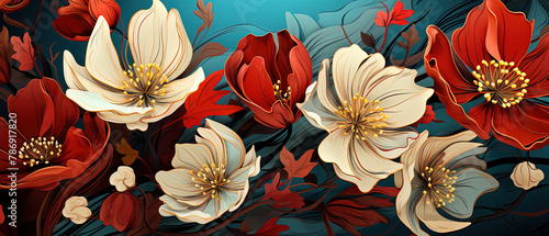 a many flowers that are on a blue background photo