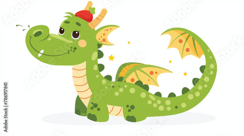 Charming greencartoon dragon isolated on a white background