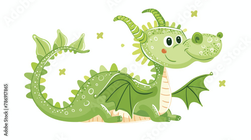 Charming greencartoon dragon isolated on a white background