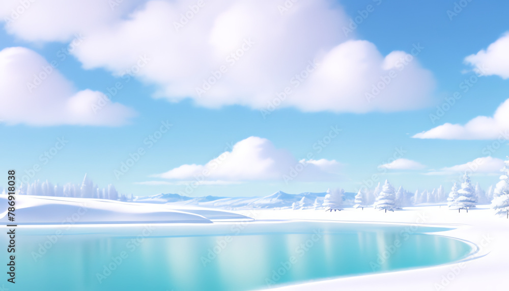 snow covered woodland forest scene, video game style anime graphic illustrations