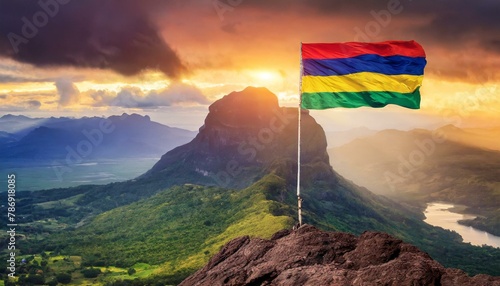 The Flag of Mauritius On The Mountain.