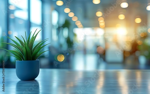 Blurred image of modern office interior and bokeh background.
