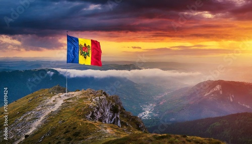 The Flag of Moldova On The Mountain.