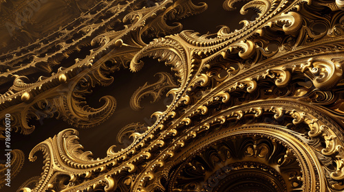 Baroque fractal elegance in golds and bronzes, over a rich chocolate canvas. photo