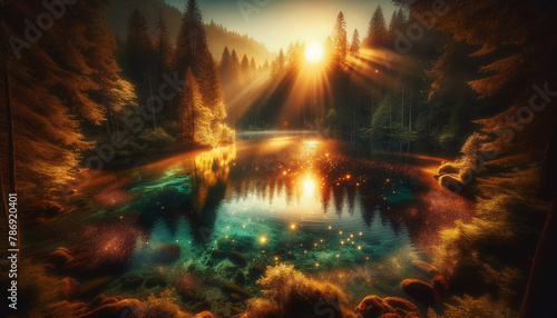 Enchanted River Flows Through a Mystical Autumn Forest