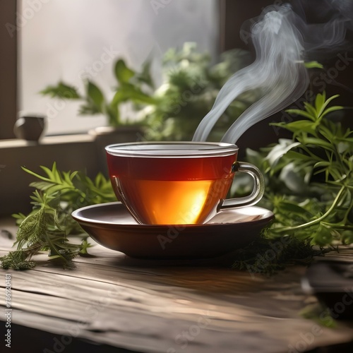 A steaming cup of herbal tea with a tea bag4