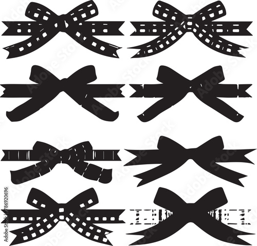 Beautiful Bows Silhouette ribbon black and white vector illustration.
