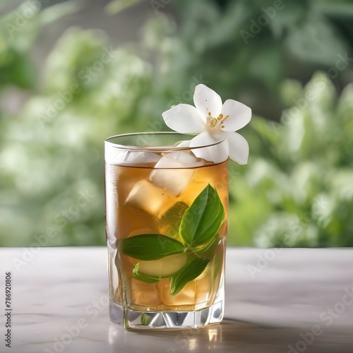 A glass of iced jasmine tea with jasmine flowers1 photo