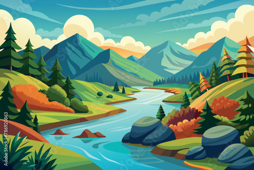 River Landscape cartoon vector Illustration flat style artwork concept 