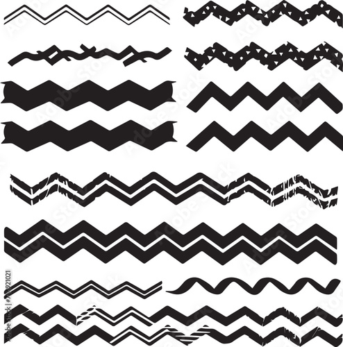 Triangle Attractive Black Shape Ribbon Border Silhouette vector illustration. Black Silhouette ribbon decorative Border Collection