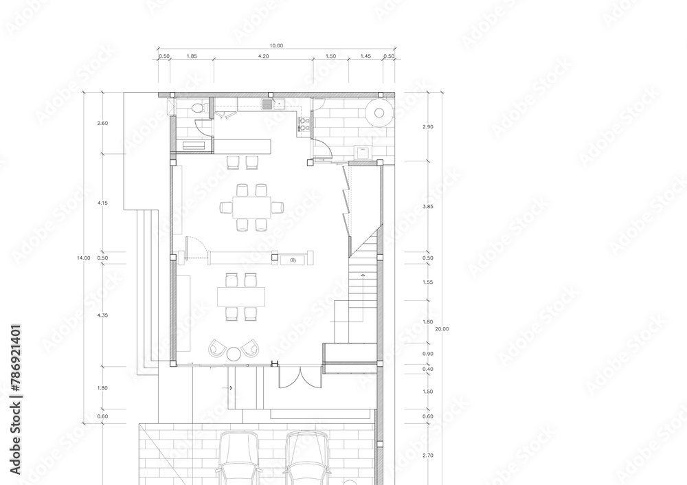 Floor plan designed building on the drawing. Floor plan designed building on the drawing.