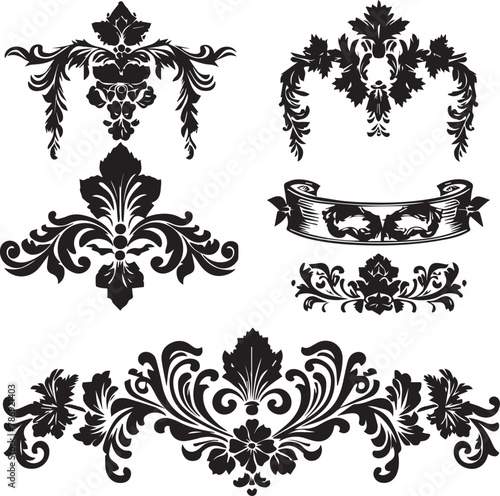 Set of Silhouette vine leaf corner decoration vector illustration. Decorative element ornament design for graphics designer. 
