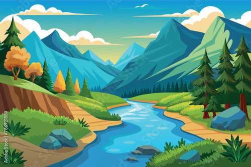River Landscape  cartoon vector Illustration flat style artwork concept 