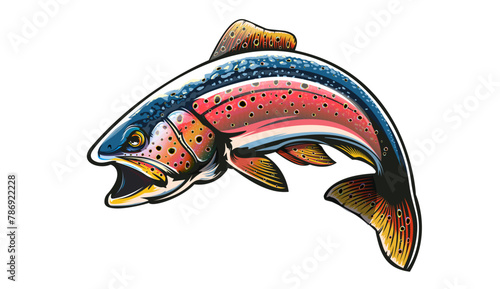 Rainbow trout jumping out water.Salmon isolated on white background. Concept art for horoscope, tattoo or colouring book.
