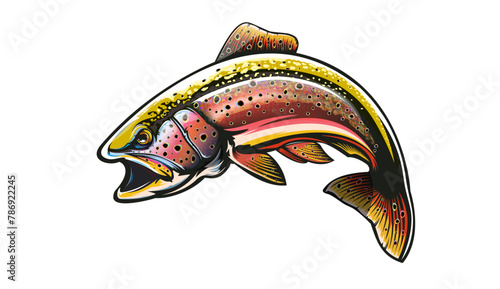 Rainbow trout jumping out water.Salmon isolated on white background. Concept art for horoscope, tattoo or colouring book.