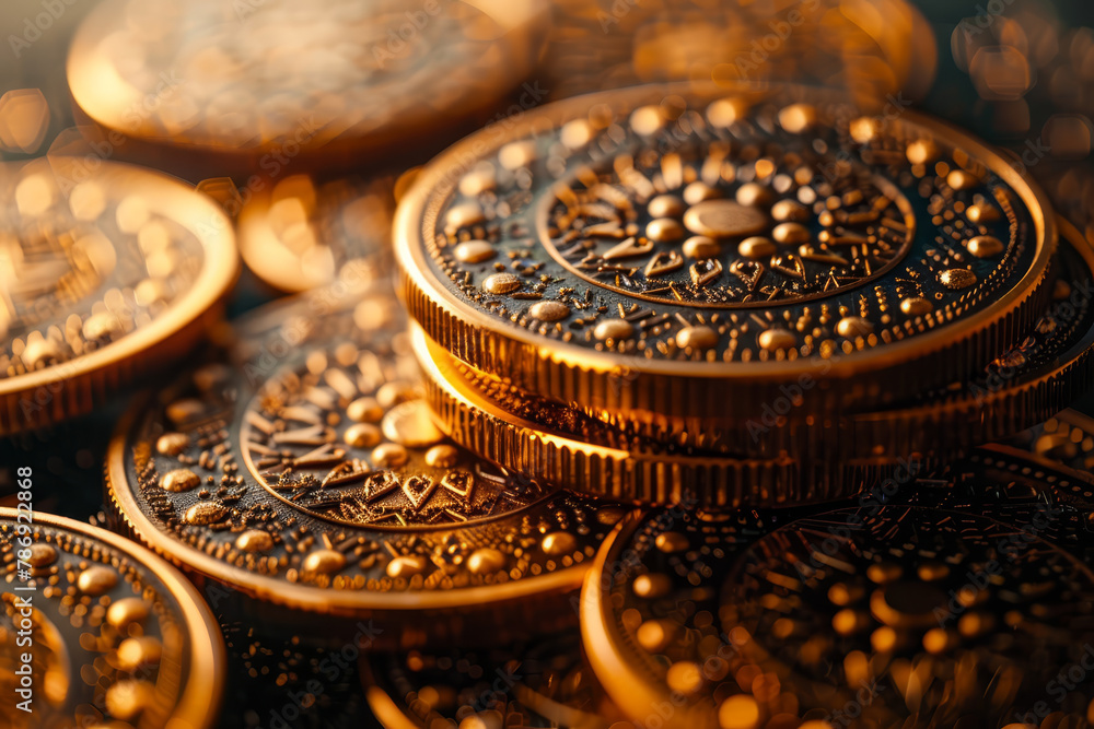 A close-up shot of various cryptocurrency coins including Bitcoin and Litecoin, representing the diverse digital currency market.. A close-up shot of various cryptocurrency coins including Bitcoin and Litecoin, representing the diverse digital currency market..