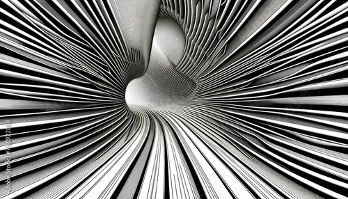 A highly detailed image in 16_9 ratio of an optical illusion of a tunnel with lines warping to give the sense of depth.