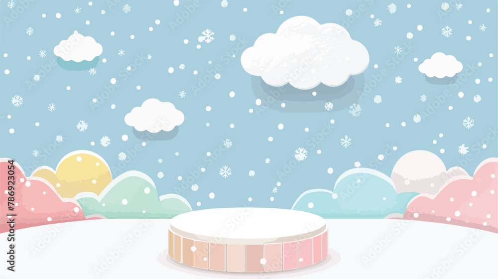 Cloudshaped product display podium with falling snow