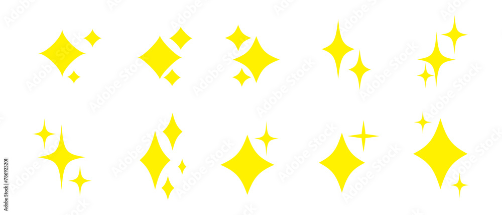 Twinkling stars vector set. Shiny sparks icon. Minimalist twinkle star shape symbols. Modern geometric elements, shining star icon set. Used in web , templates . Isolated on white background in eps 10