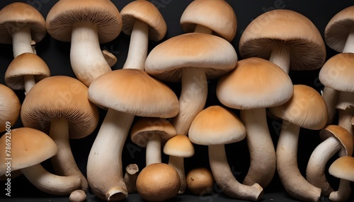 Large fruits of mushroom mushrooms on a black background photo