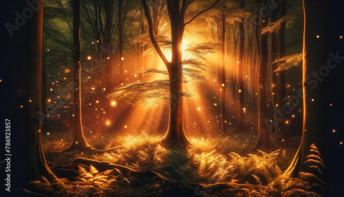 Golden Sunset Fills the Forest with a Warm and Inviting Glow