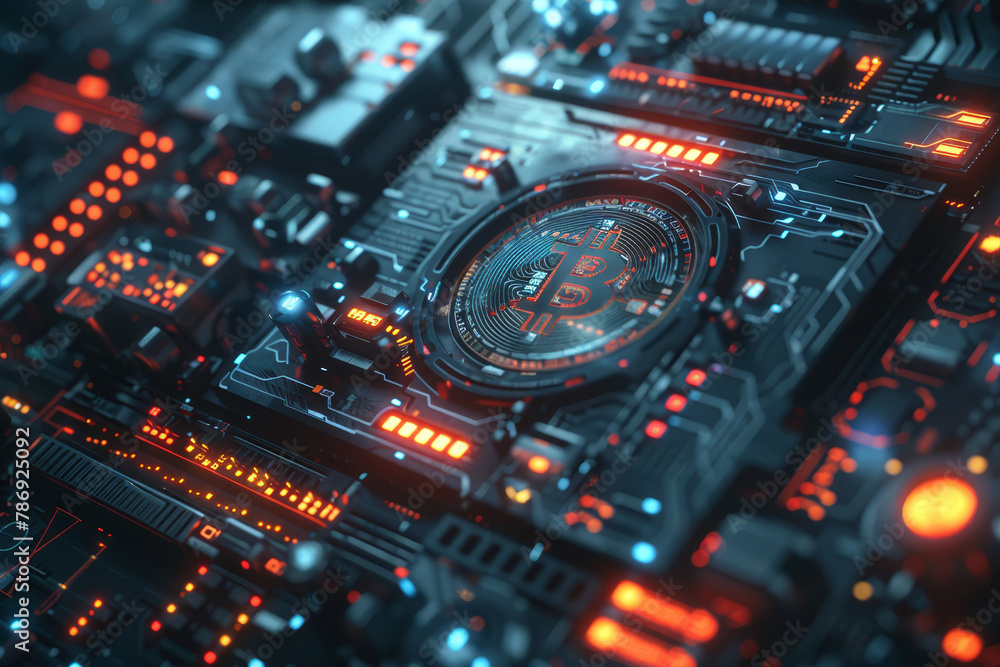 A physical Bitcoin coin on an illuminated electronic circuit board, symbolizing the intersection of traditional currency and digital technology.. A physical Bitcoin coin on an illuminated electronic circuit board, symbolizing the intersection of traditional currency and digital technology..
