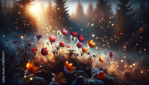 Mystical Autumn Forest with Floating Spores and a Warm Glowing Ambience