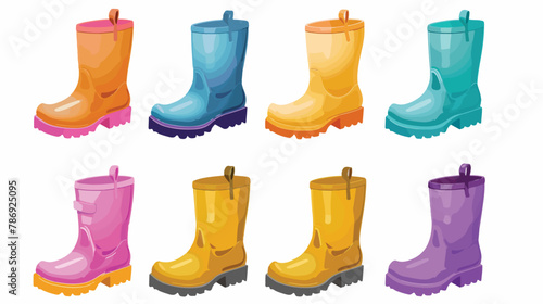 Colored rubber boots vector icon set. Rain boots real