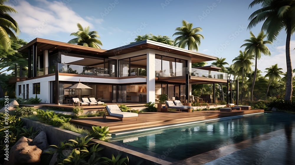 Tropical modern villa exterior  