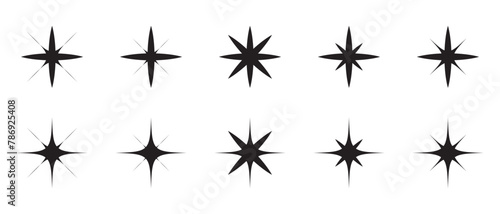 Twinkle star shape symbols. Minimalist silhouette stars icon. Modern geometric elements  shining star icons  abstract sparkle black silhouettes symbol vector set. Used in web   templates in eps 10.