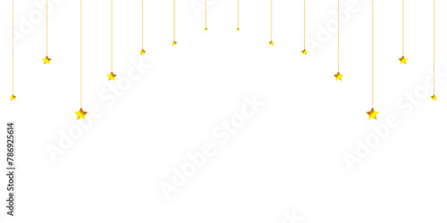 Vector illustration of golden stars hanging on transparent background