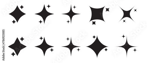 Twinkle star shape symbols. Minimalist silhouette stars icon. Modern geometric elements  shining star icons  abstract sparkle black silhouettes symbol vector set. Used in web   templates in eps 10.