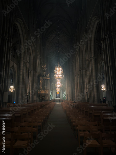 Uppsala, Sweden - December 28th 2023: the misty interior of the Uppsala cathedral.