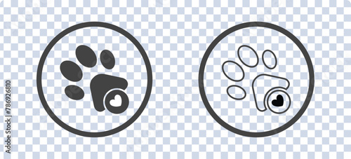 pet paw print dog cat Heart icon, Animal love symbol paw print with heart, Vector illustration