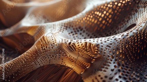Capture the intricate patterns and textures of a metamaterial surface designed for acoustic manipulation,