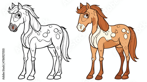 Coloring page outline of cartoon Horse. Colorful vector