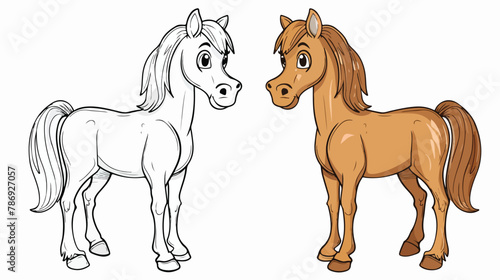 Coloring page outline of cartoon Horse. Colorful vector