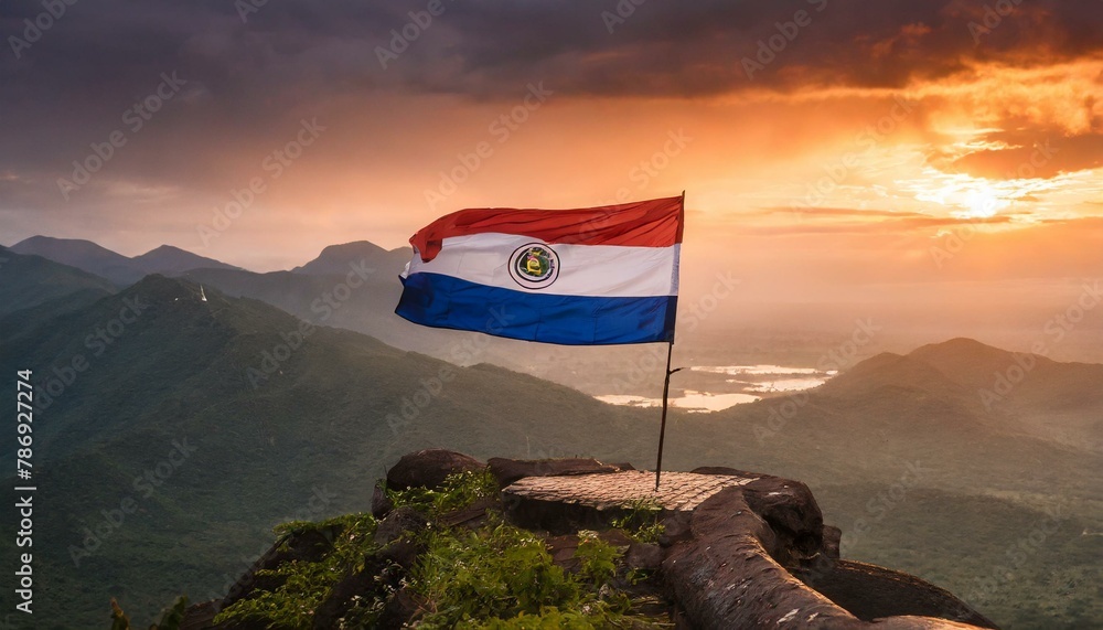 Obraz premium The Flag of Paraguay New Guinea On The Mountain.