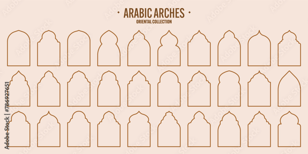 Islamic frames, oriental style objects. Arabic shapes, windows and arches. Traditional ornamental banner, frame. Muslim holidays, Ramadan Kareem. Modern eastern architecture. Vector illustration Islamic frames, oriental style objects. Arabic shapes, windows and arches. Traditional ornamental banner, frame. Muslim holidays, Ramadan Kareem. Modern eastern architecture. Vector illustration