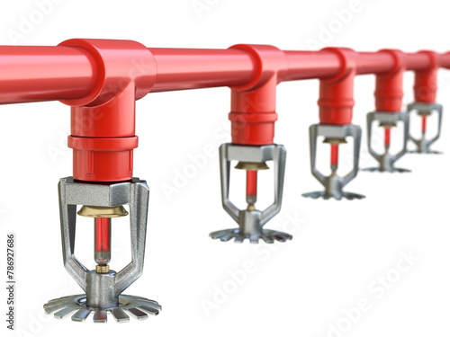 Row of fire sprinklers with vacuum sealed glass tube isolated on white background - 3D illustration

