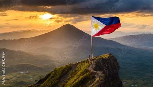 The Flag of Philippines On The Mountain.