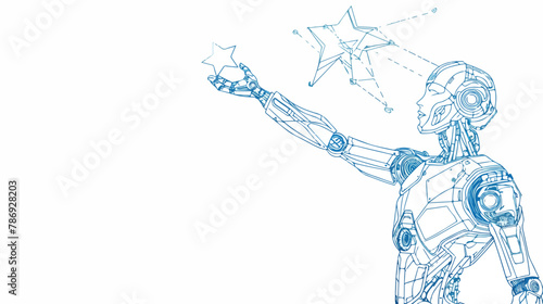 Continuous one line drawing robot reaching star on th